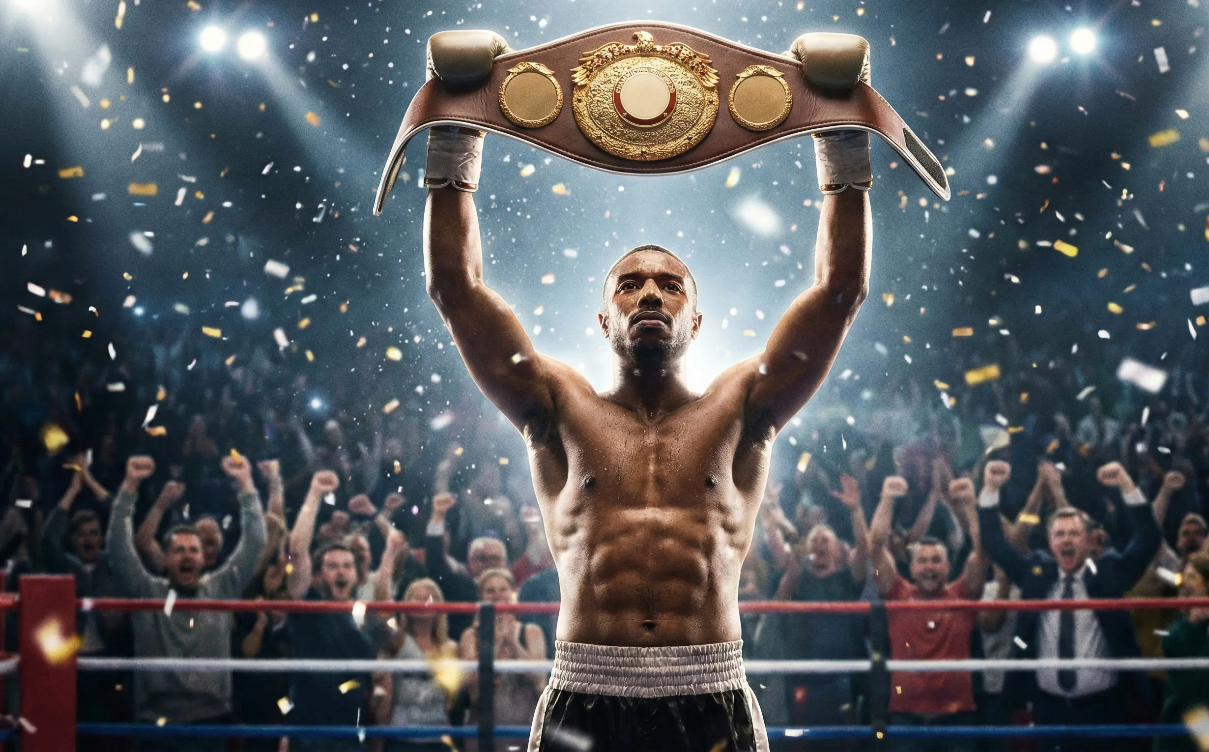 Boxweltmeister mit Championgürtel im Ring