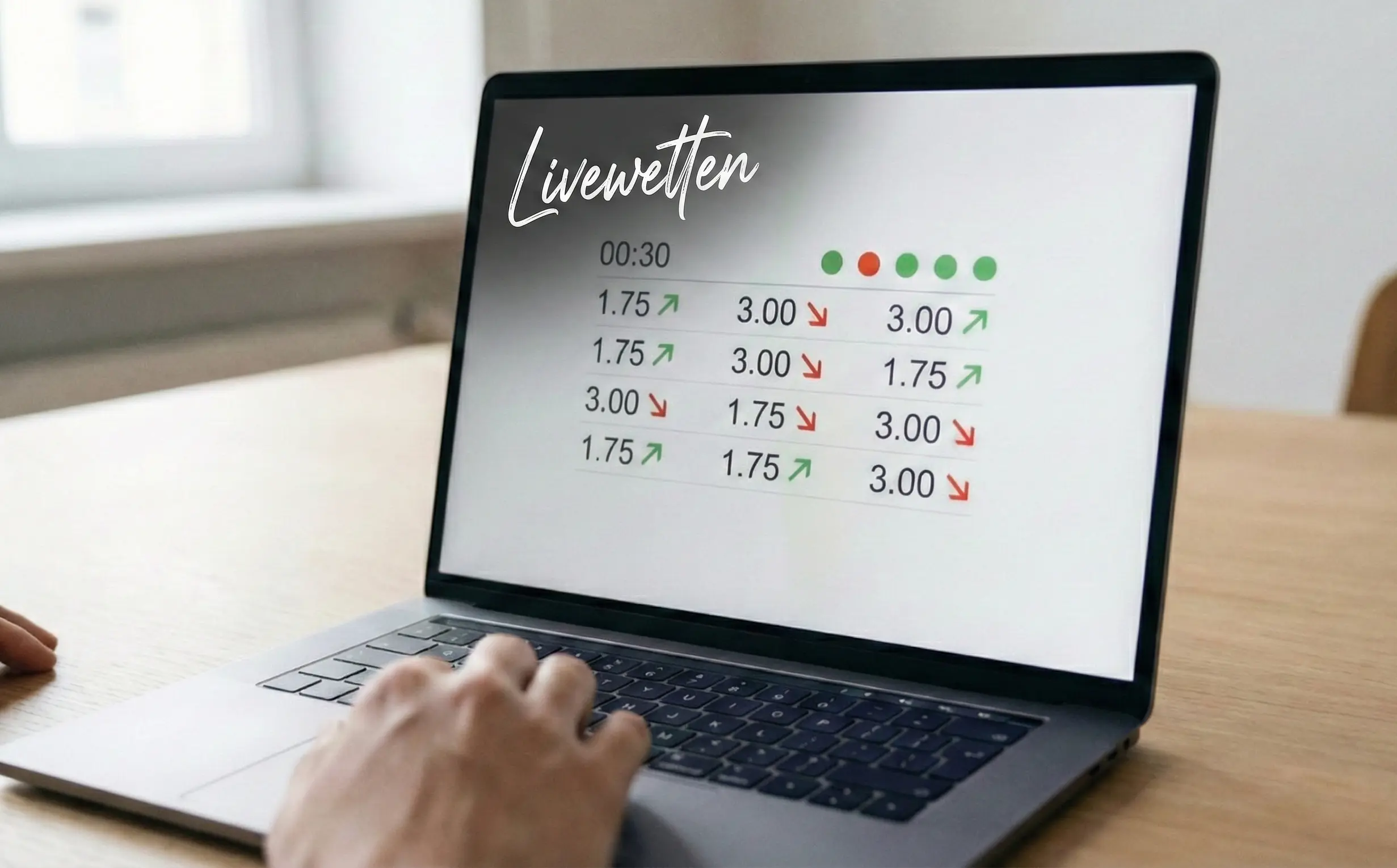 Laptop zeigt Wettplattform mit schnellen Quotenänderungen