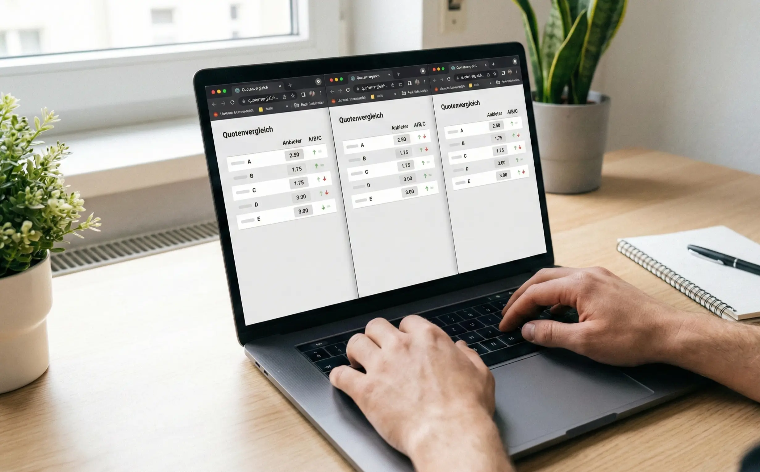 Laptop mit mehreren Browserfenstern und Quotenvergleich