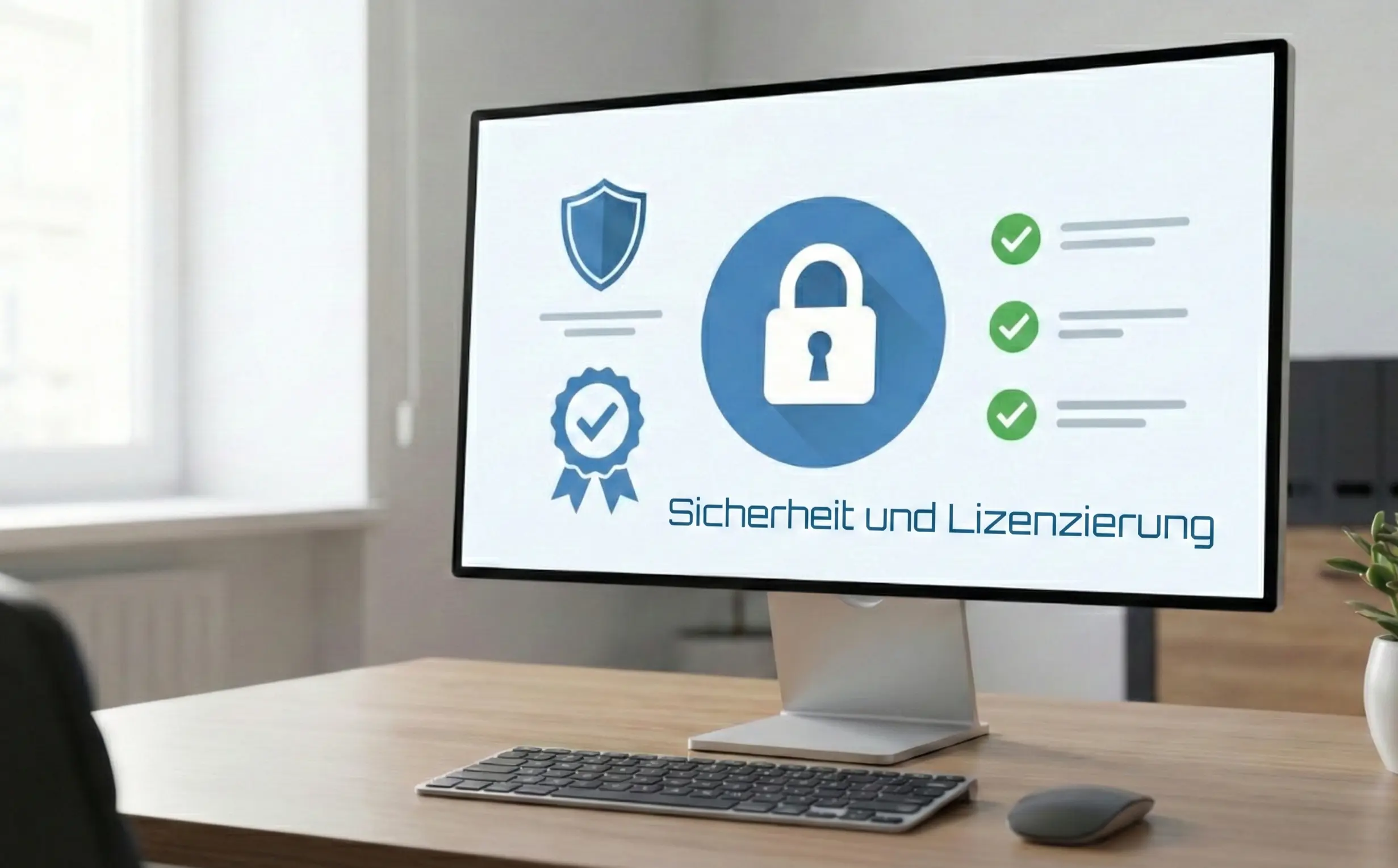 Schloss-Symbol und Lizenzsiegel auf Computerbildschirm