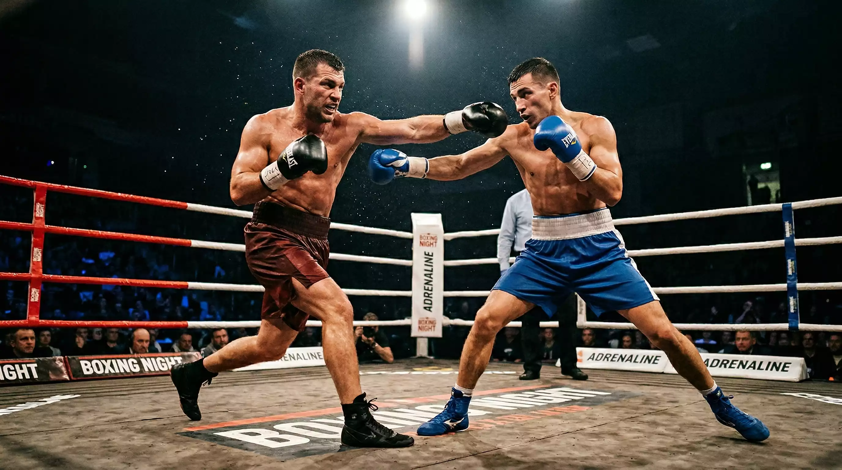 Zwei Boxer mit unterschiedlichen Kampfstilen im Duell im Boxring